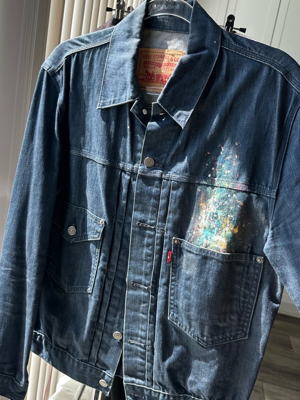 Levi's Painted Jacket Dark Blue Denim Utility Workwear Jean Jacket-L